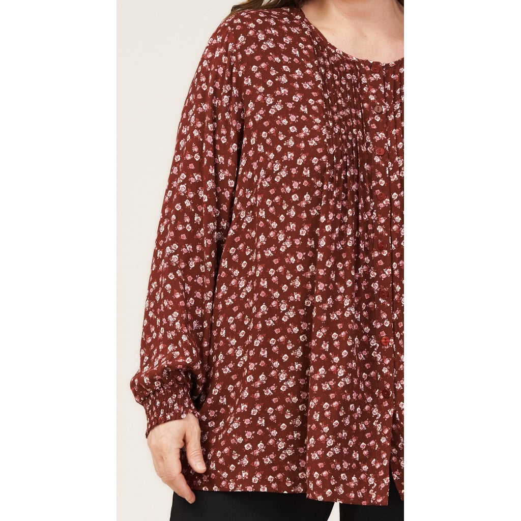 Gozzip Woman Bertha Shirt Blouse Shirt Blouse Bordeaux Printed