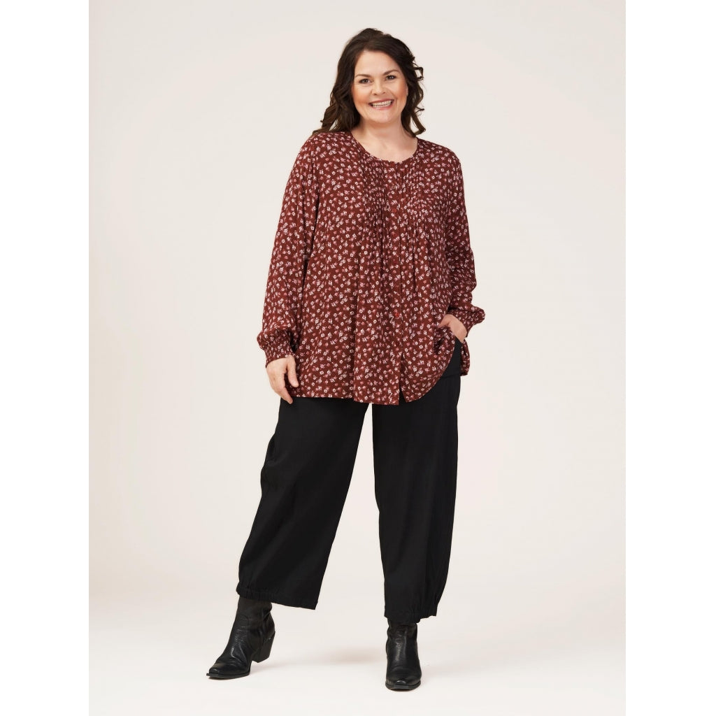 Gozzip Woman Bertha Shirt Blouse Shirt Blouse Bordeaux Printed
