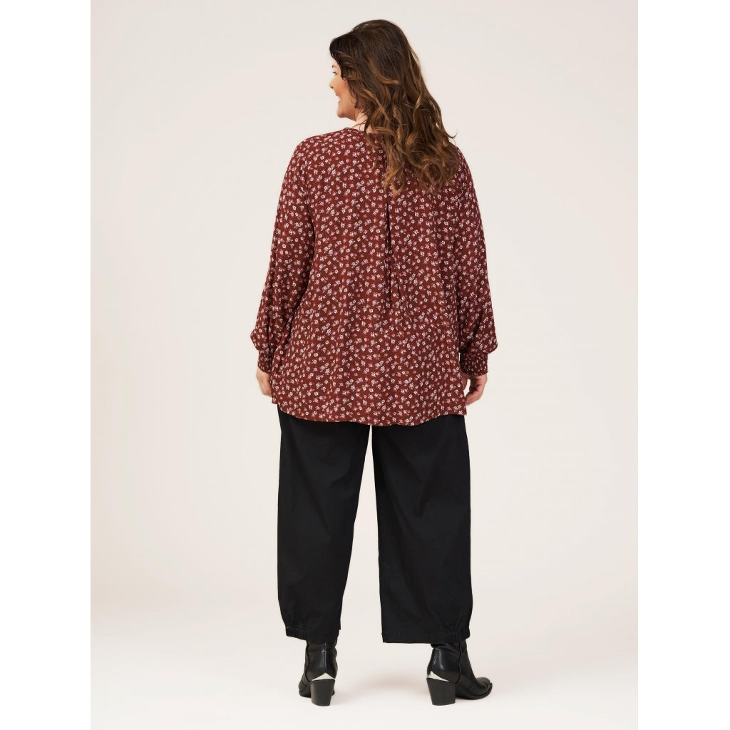 Gozzip Woman Bertha Shirt Blouse Shirt Blouse Bordeaux Printed