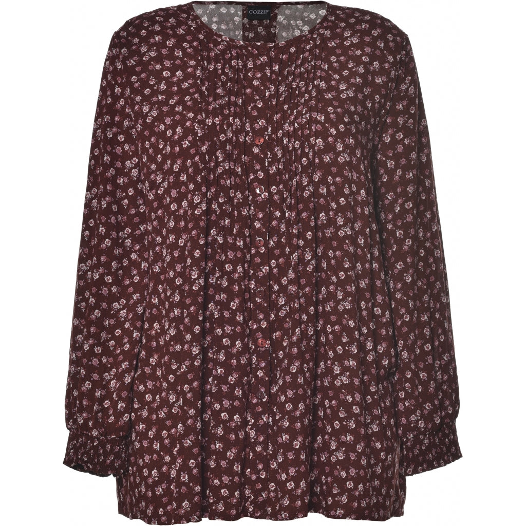 Gozzip Woman Bertha Shirt Blouse Shirt Blouse Bordeaux Printed