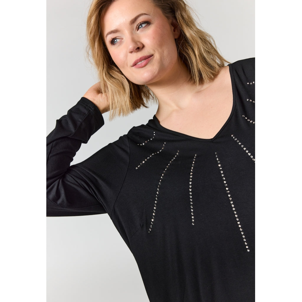 Gozzip Woman Gitte t-shirt with long sleeves with stones T-Shirt Black