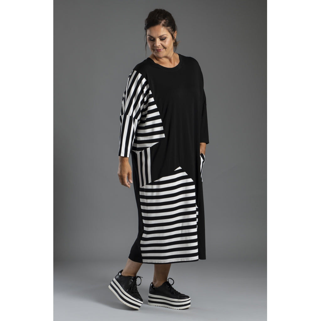 Gozzip Woman Marita Dress Dress Black with mix with stripe