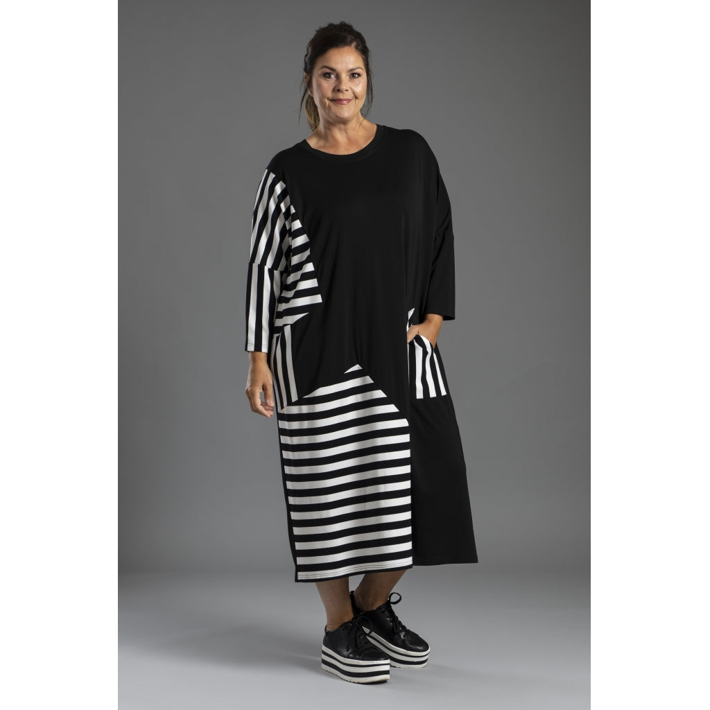 Gozzip Woman Marita Dress Dress Black with mix with stripe