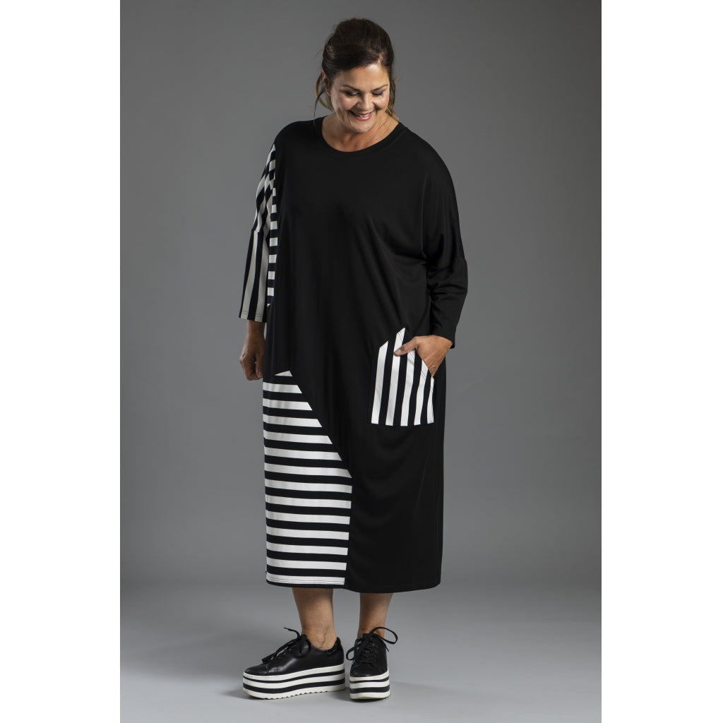 Gozzip Woman Marita Dress Dress Black with mix with stripe