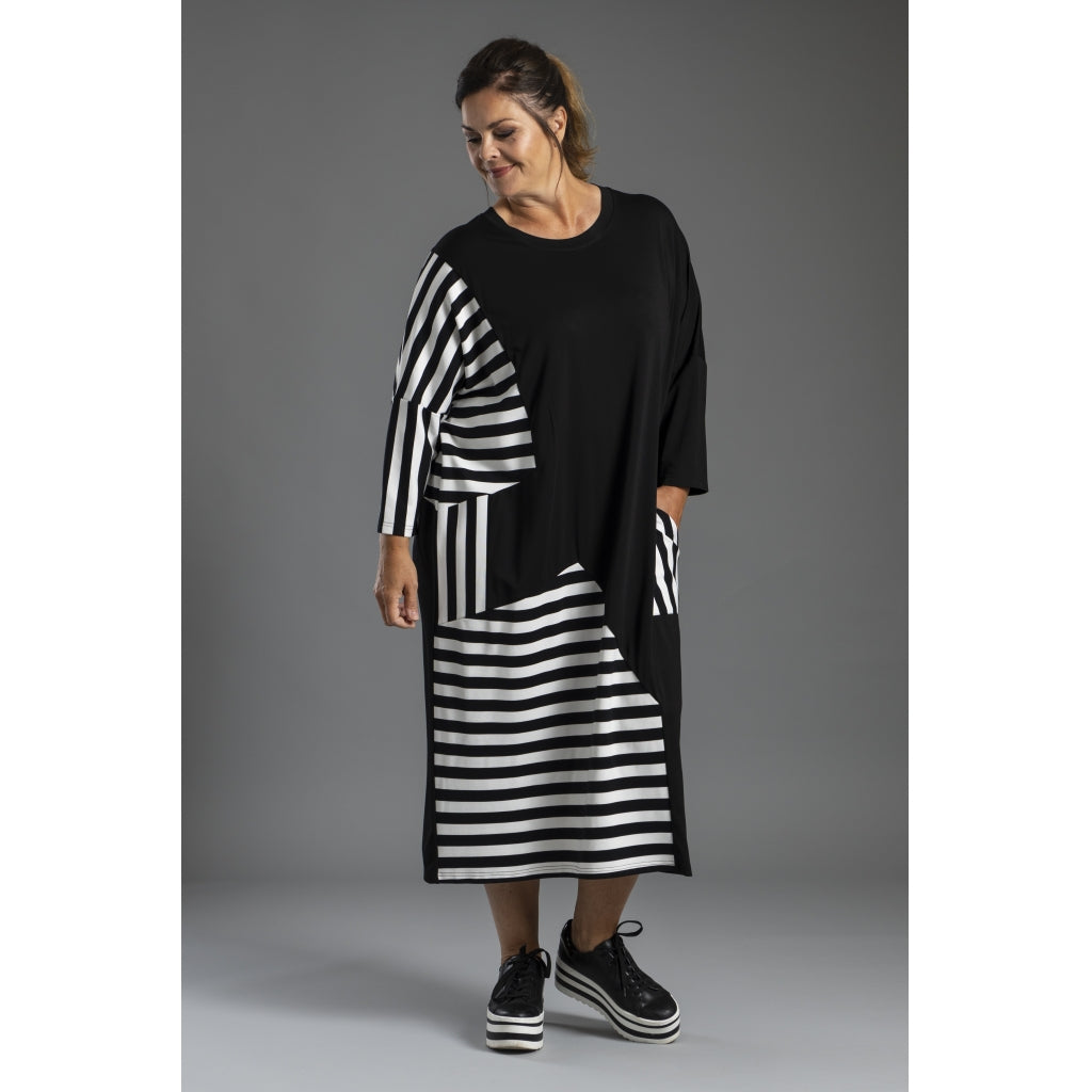 Gozzip Woman Marita Dress Dress Black with mix with stripe