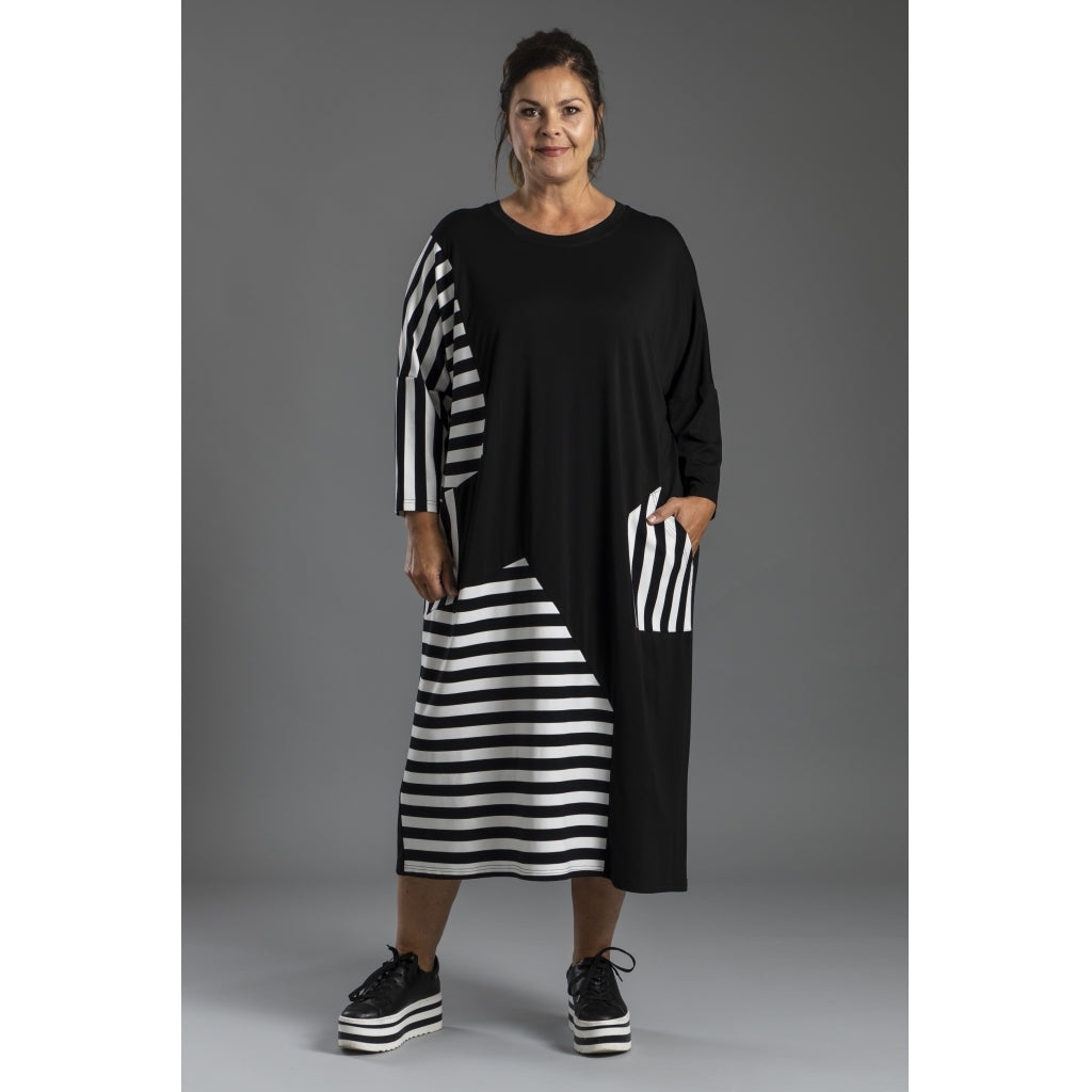 Gozzip Woman Marita Dress Dress Black with mix with stripe