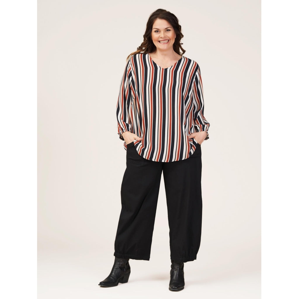 Gozzip Woman Ena Blouse Shirt Blouse Black/Burn Orange Stripe