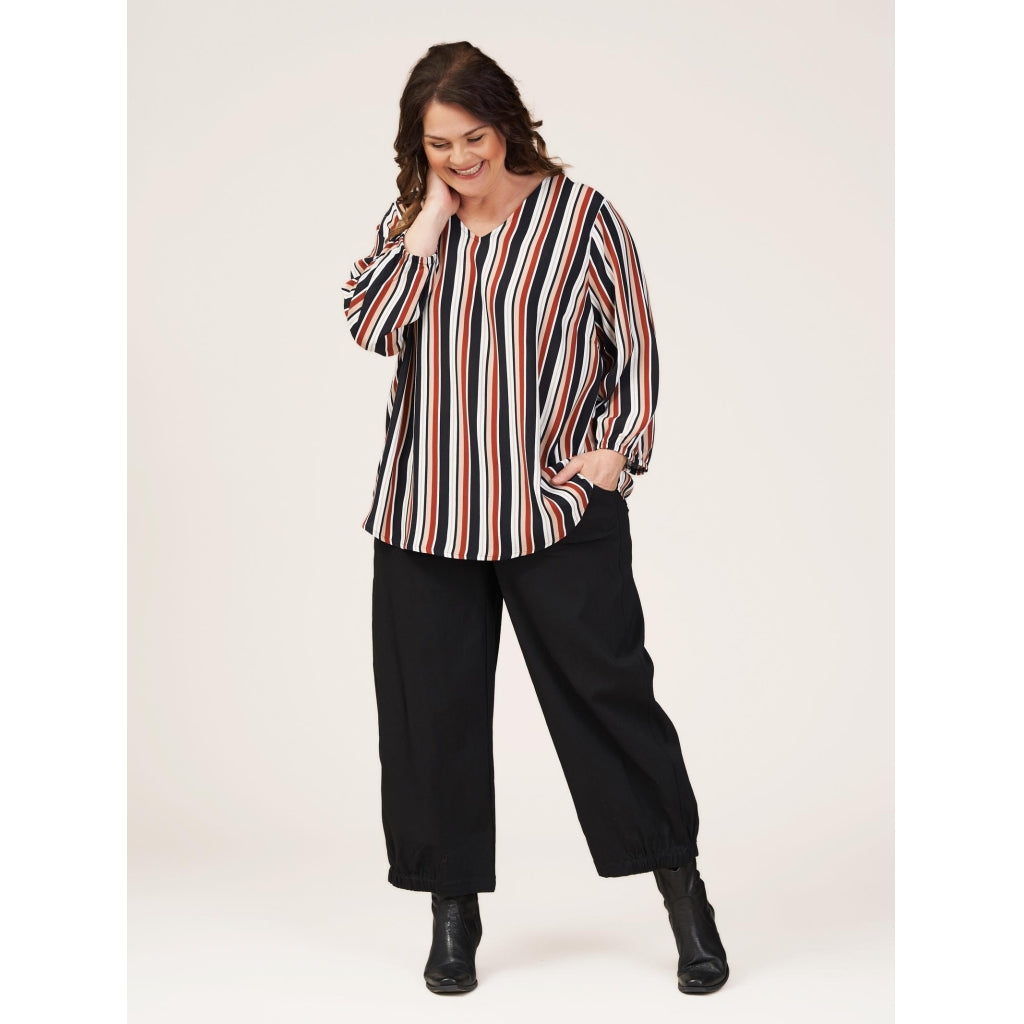 Gozzip Woman Ena Blouse Shirt Blouse Black/Burn Orange Stripe