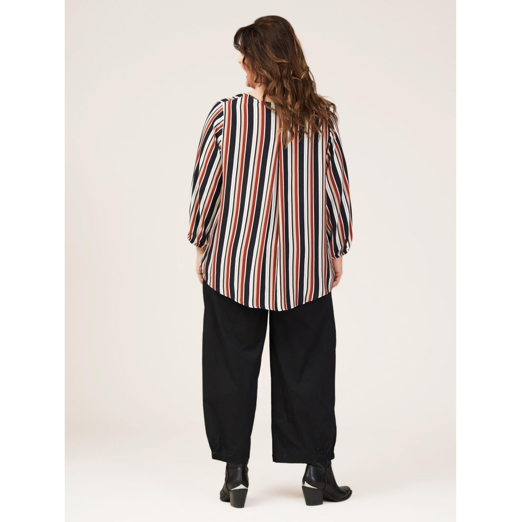 Gozzip Woman Ena Blouse Shirt Blouse Black/Burn Orange Stripe