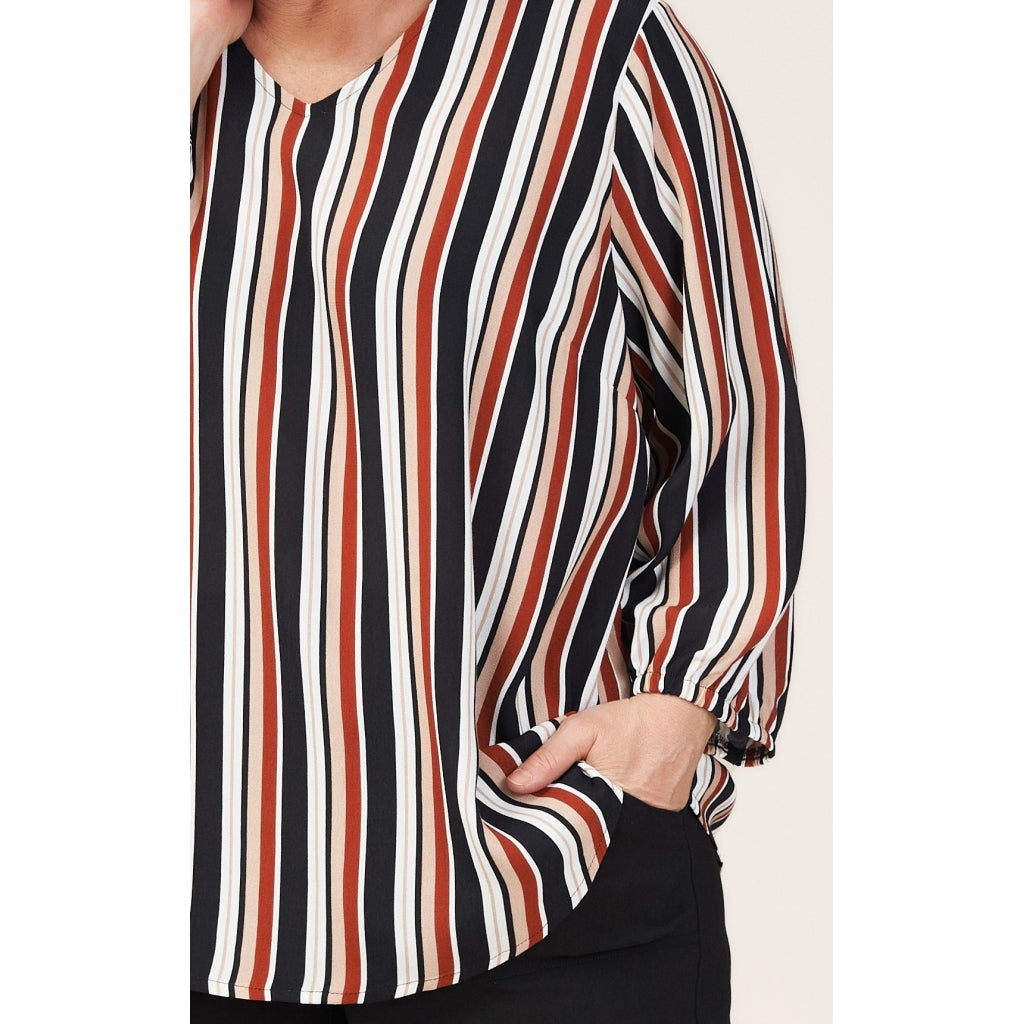 Gozzip Woman Ena Blouse Shirt Blouse Black/Burn Orange Stripe