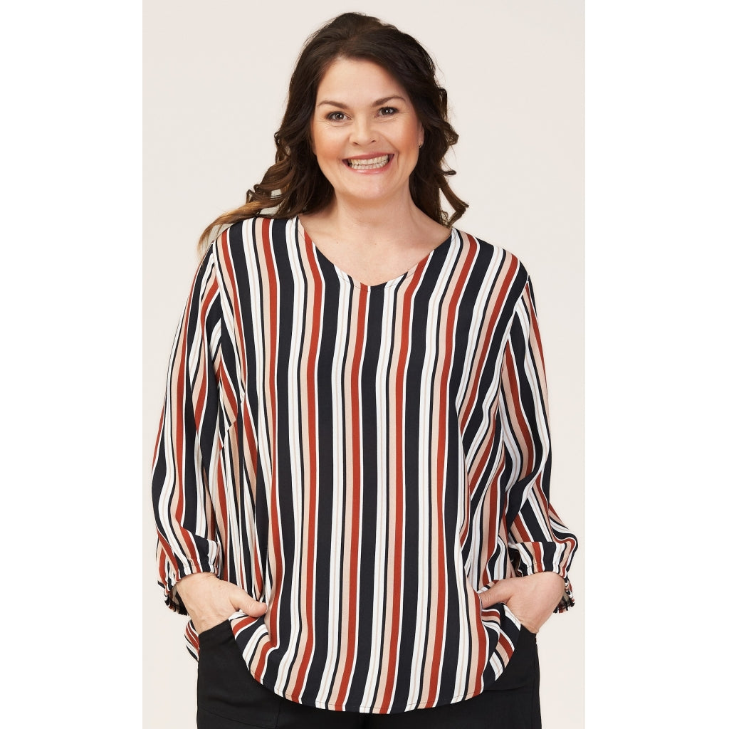 Gozzip Woman Ena Blouse Shirt Blouse Black/Burn Orange Stripe