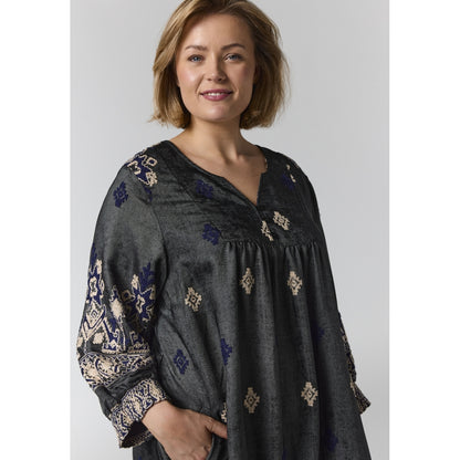 Gozzip Woman GAlice Dress Dress Black board fabric with white blue pattern