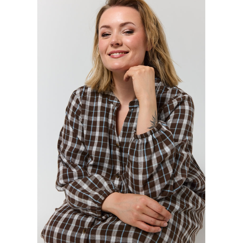 Gozzip Woman GAnja Dress Dress Brown check with light blue stripe