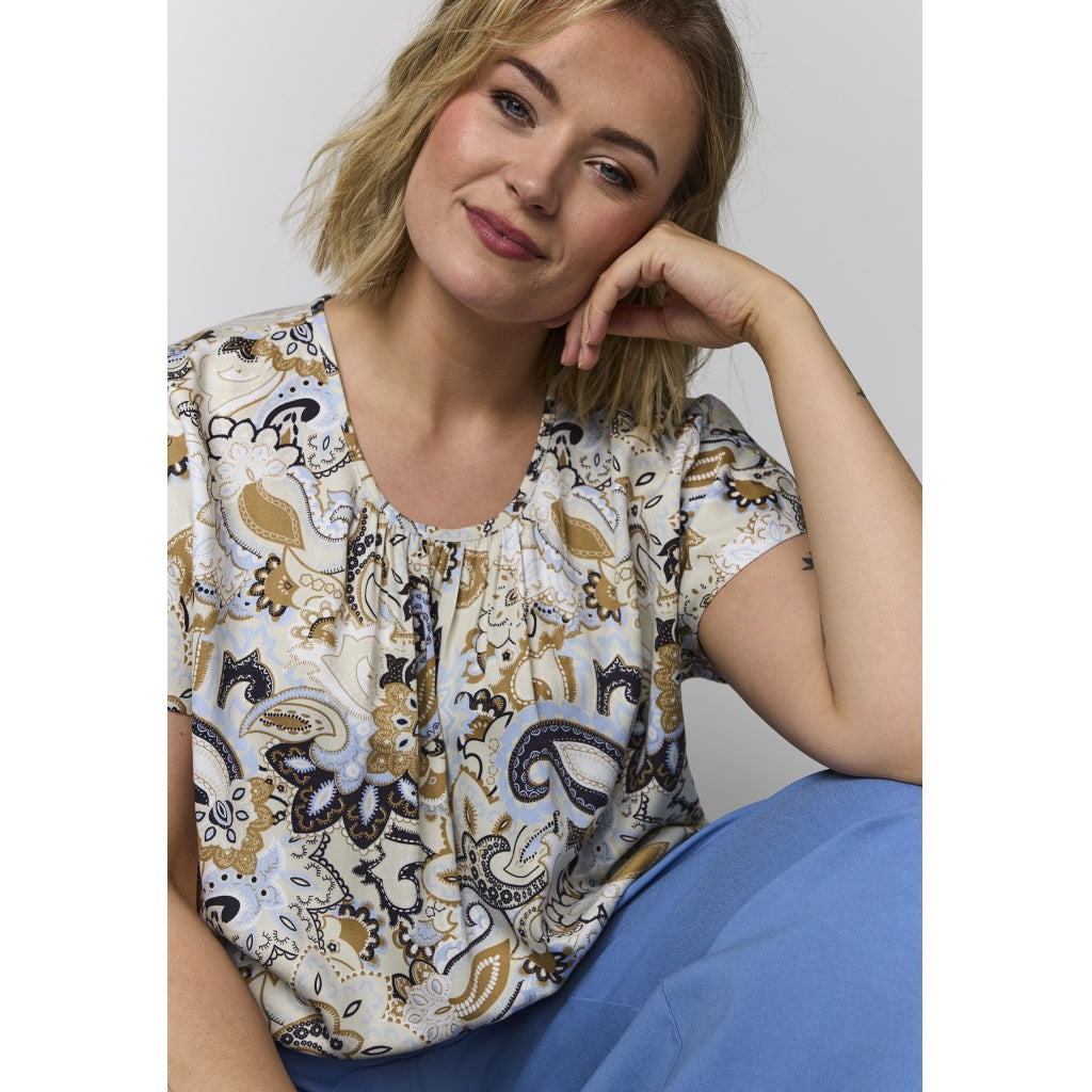 Gozzip Woman GElise Blouse Blouse Sand with blue print