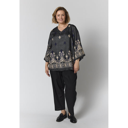Gozzip Woman GElse-Marie Blouse Blouse Black board fabric with white blue pattern