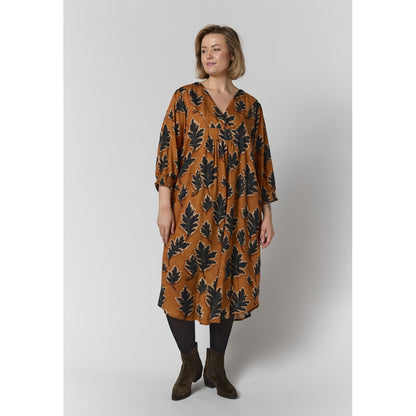 Gozzip Woman GElse Dress Dress Fall orange with black leave