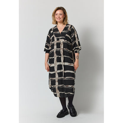 Gozzip Woman GElse Dress Dress Black with brown and offwhite pattern