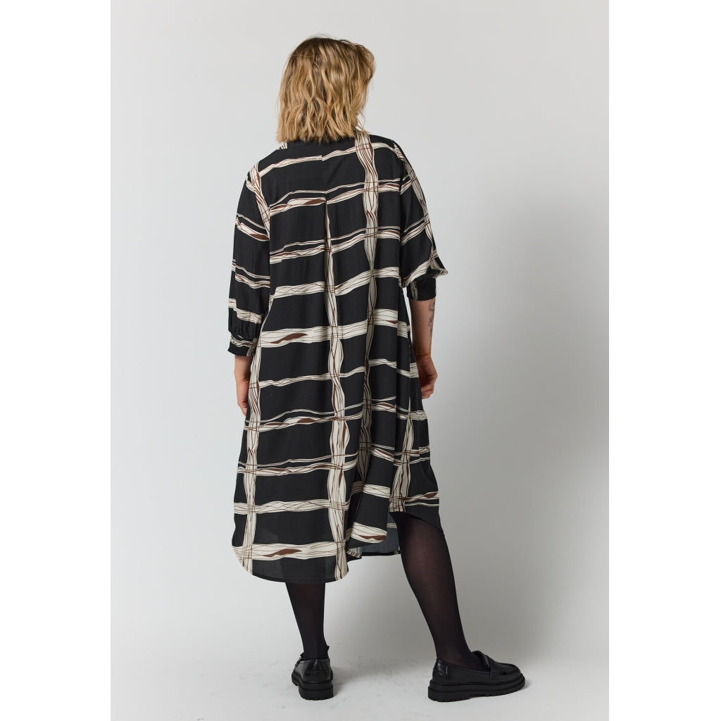 Gozzip Woman GElse Dress Dress Black with brown and offwhite pattern