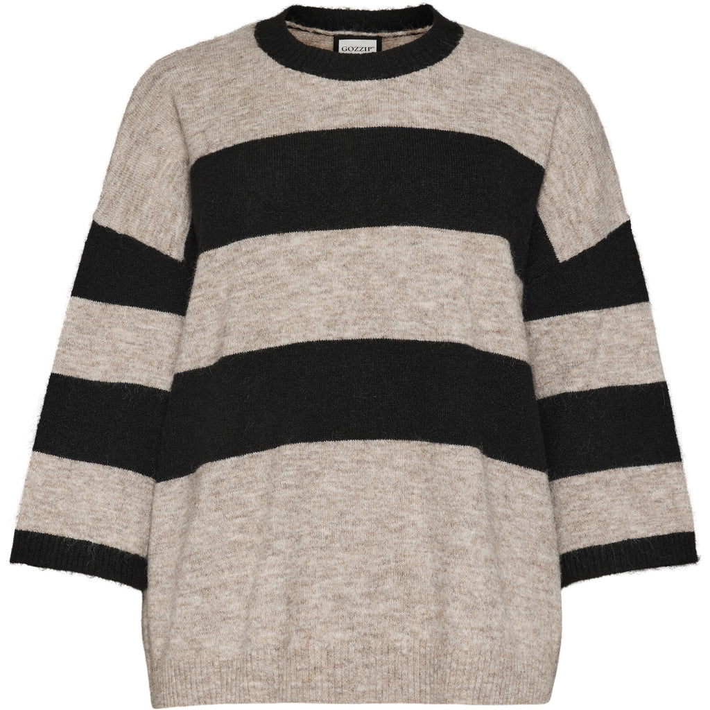 Gozzip Woman GFenja Knit Blouse with stripes Blouse Black/sand stripe