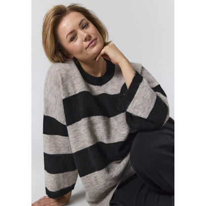 Gozzip Woman GFenja Knit Blouse with stripes Blouse Black/sand stripe
