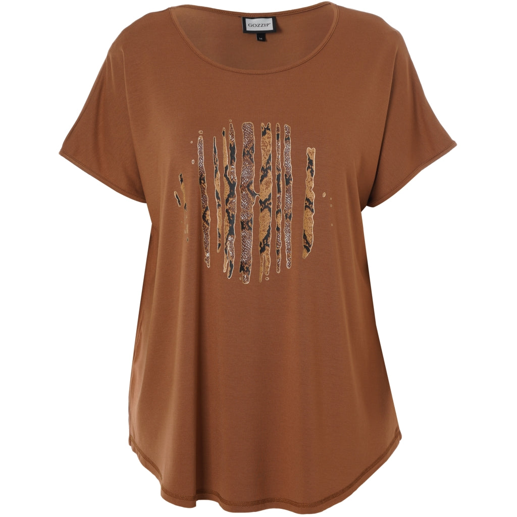 Gozzip Woman GGitte T-shirt with print T-Shirt Cognac