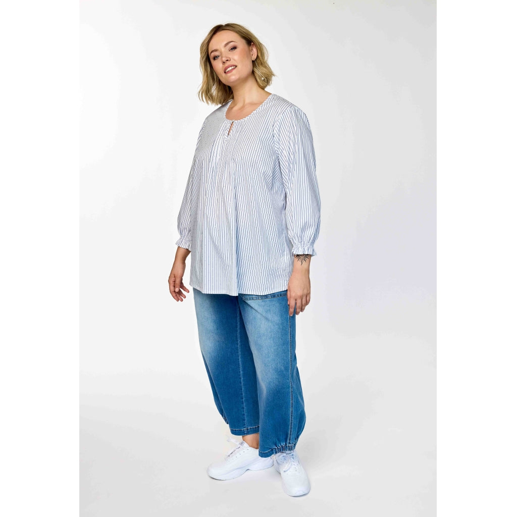 Gozzip Woman GIben Blouse Blouse White blue stripe