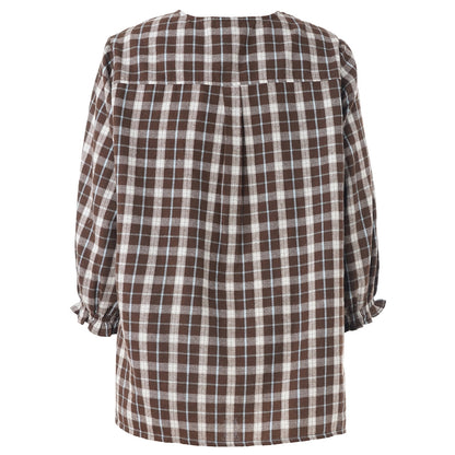 Gozzip Woman GIben Blouse Blouse Brown check with light blue stripe