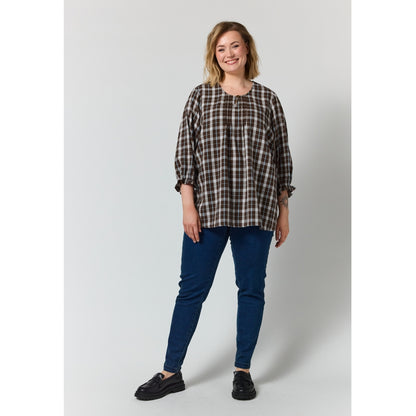 Gozzip Woman GIben Blouse Blouse Brown check with light blue stripe