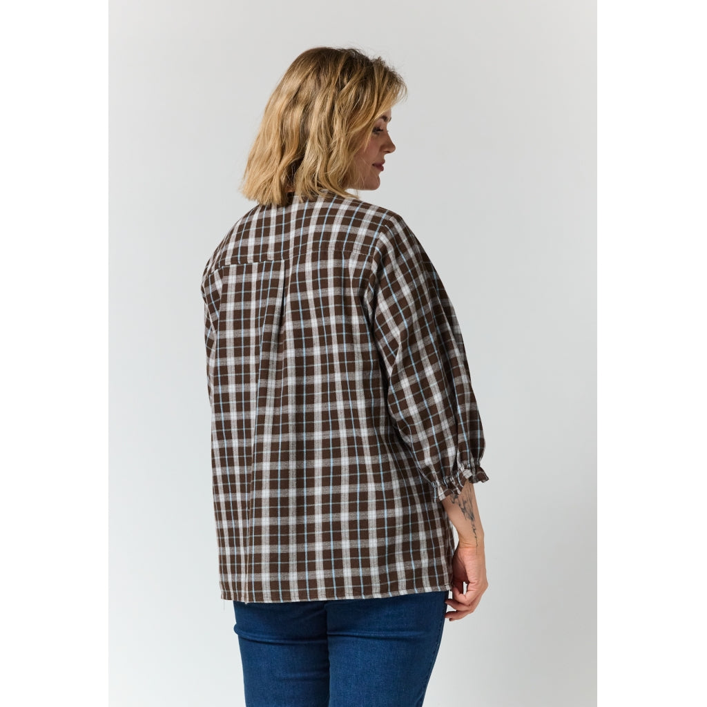 Gozzip Woman GIben Blouse Blouse Brown check with light blue stripe