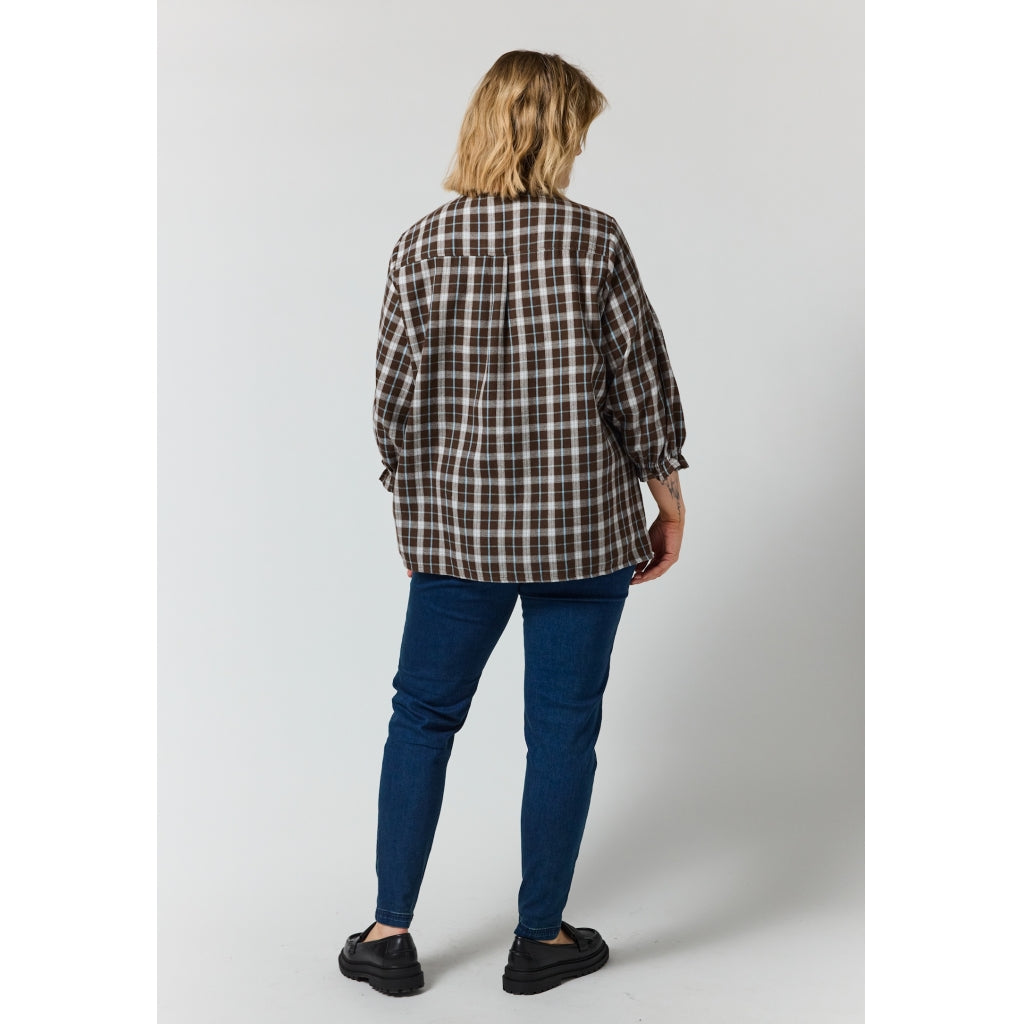 Gozzip Woman GIben Blouse Blouse Brown check with light blue stripe