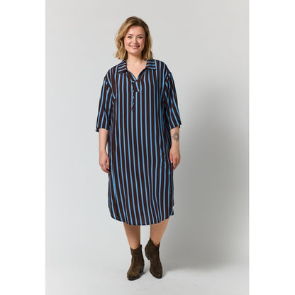 Gozzip Woman GLinea Dress Dress Brown with blue stripes