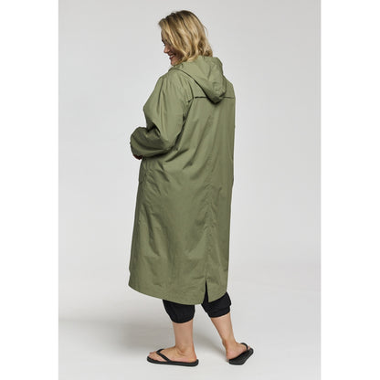 Gozzip Woman GLiss Long Trenchcoat Jacket Green with green/rose lining