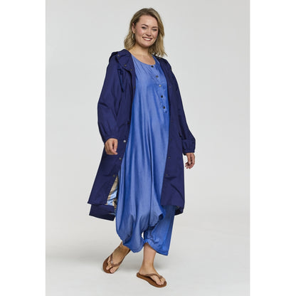 Gozzip Woman GLiss Long Trenchcoat Jacket Navy with light blue/sand lining