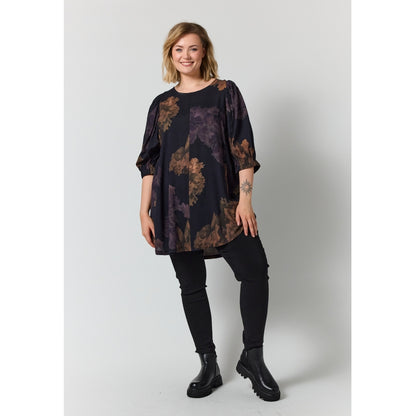 Gozzip Woman GLova Tunic Tunic Black with big flowers