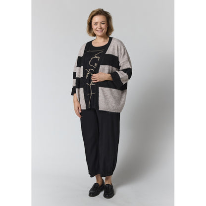 Gozzip Woman GMaris Knit Cardigan with stripes Cardigan Black/sand stripe