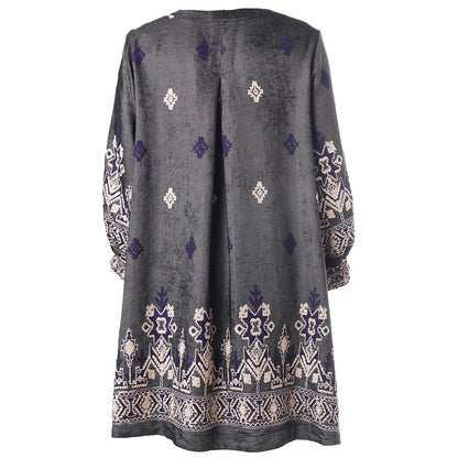 Gozzip Woman GMeta Tunic Tunic Black board fabric with white blue pattern