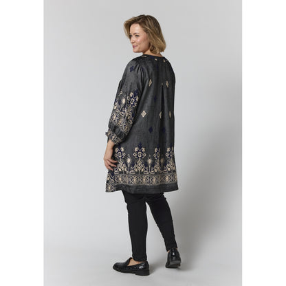 Gozzip Woman GMeta Tunic Tunic Black board fabric with white blue pattern