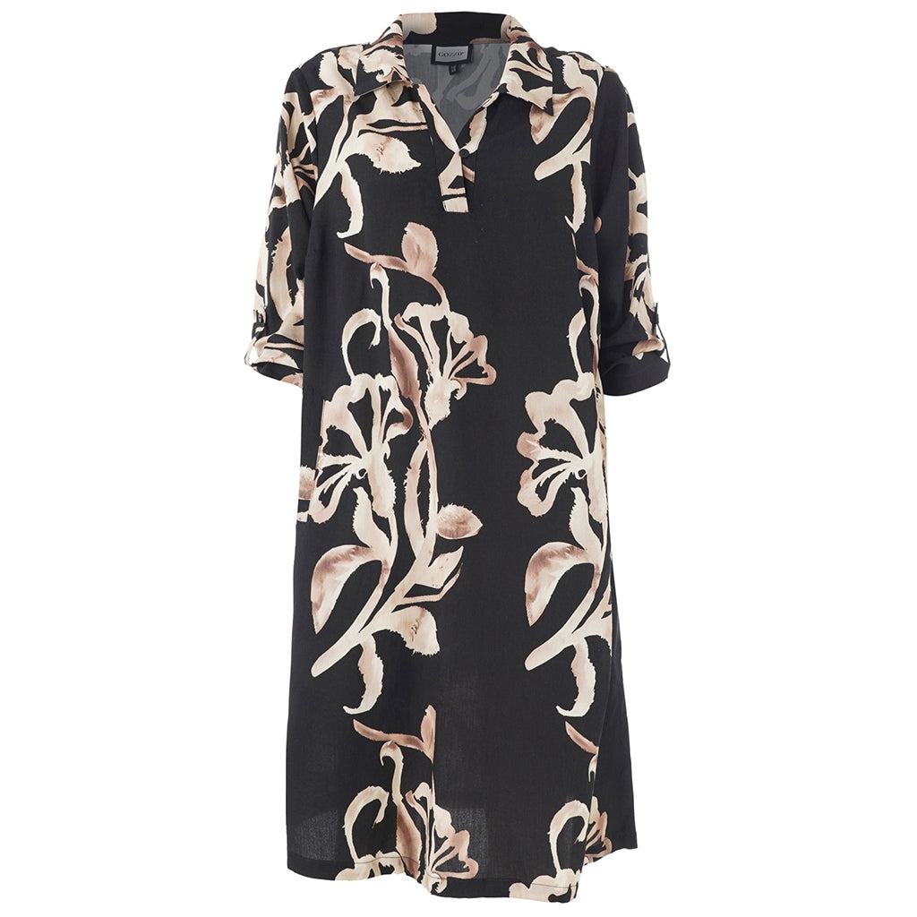 Gozzip Woman GMichelle Tunic Tunic Black with offwhite brown leaves
