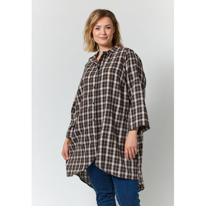 Gozzip Woman GMonna Shirt Tunic Shirt Tunic Brown check with light blue stripe