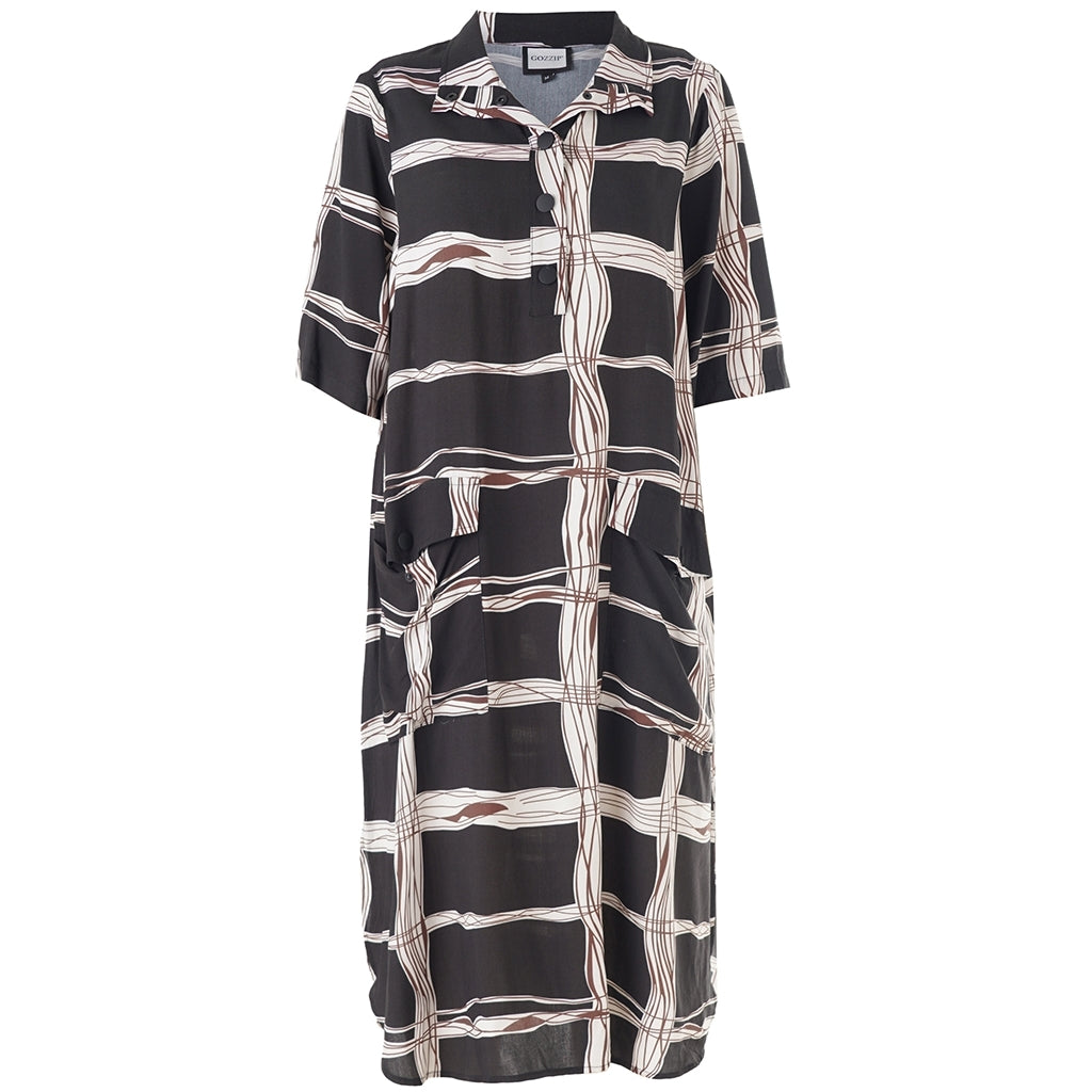 Gozzip Woman GMynte Dress Dress Black with brown and offwhite pattern
