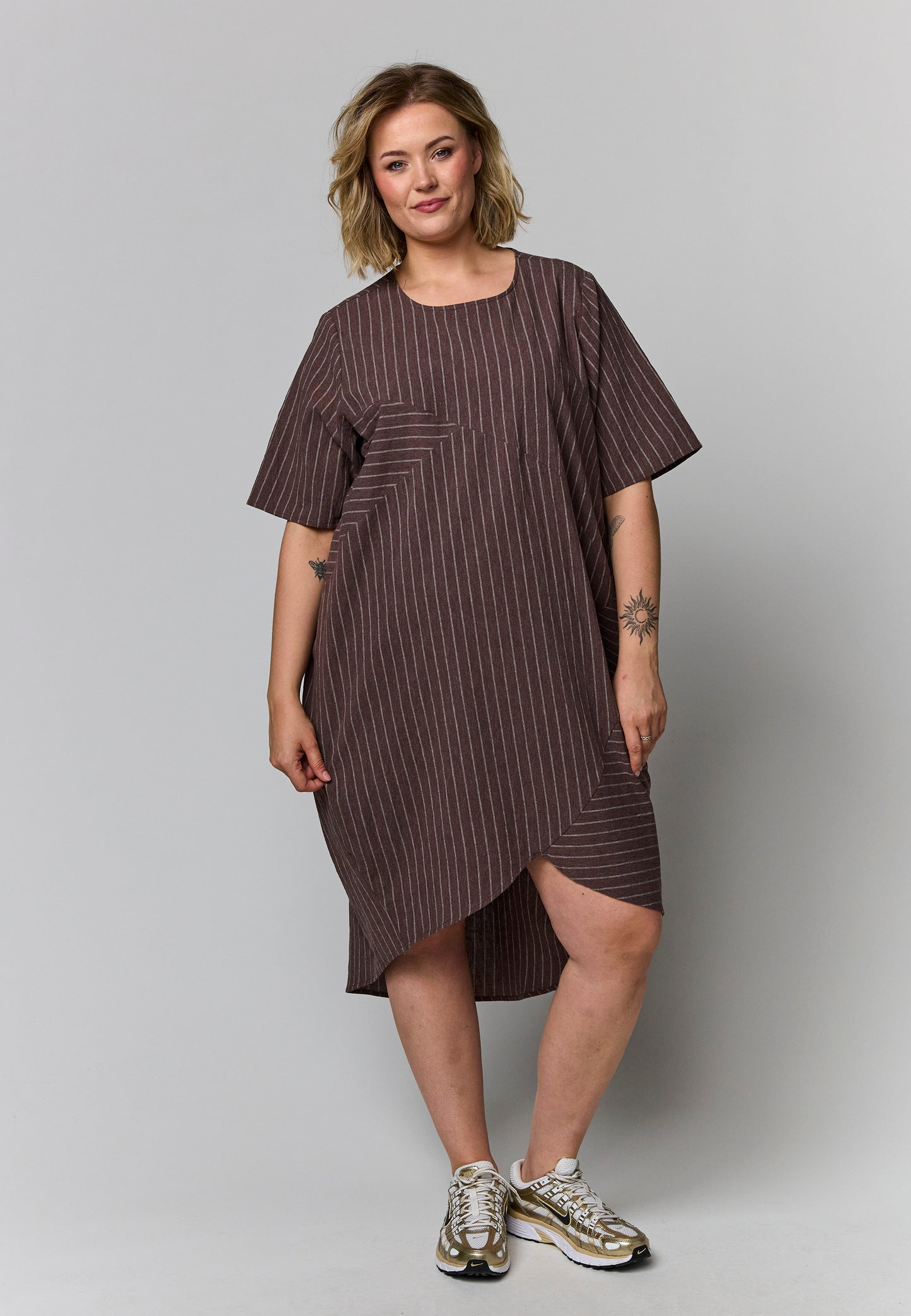 Gozzip Woman GTovea Dress Dress Brown/white stripes