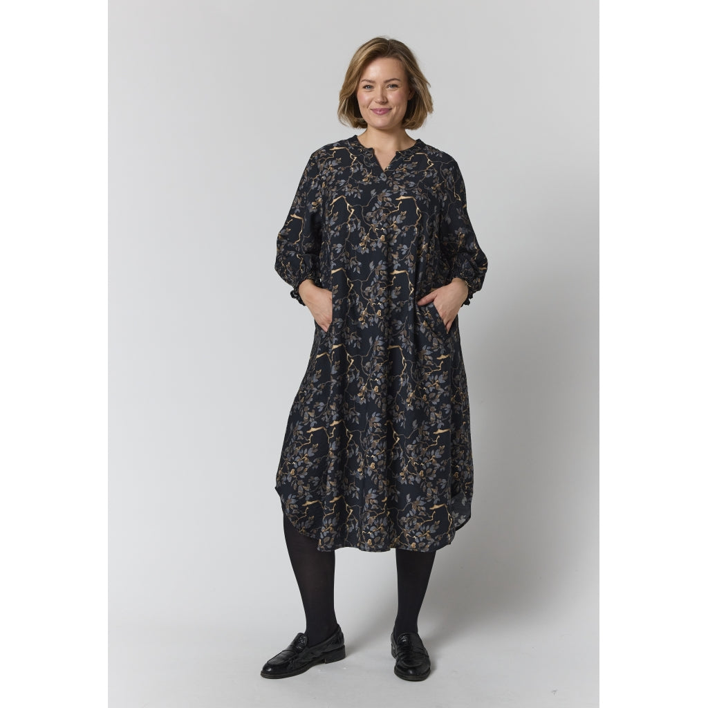 Gozzip Woman GValdis Dress Dress Black with grey brown flowers