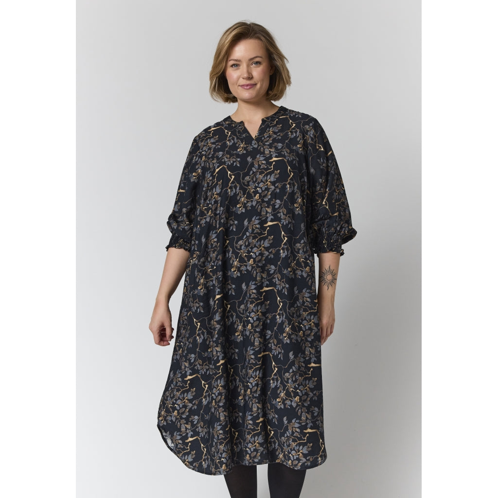 Gozzip Woman GValdis Dress Dress Black with grey brown flowers