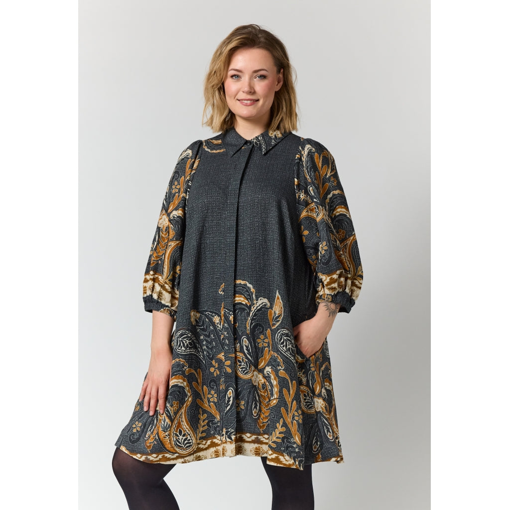 Gozzip Woman GWilma Dress Dress Black board fabric with brown pattern