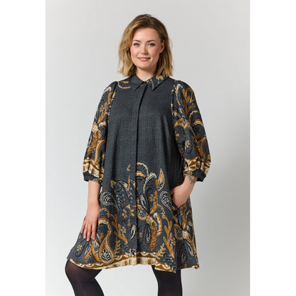 Gozzip Woman GWilma Dress Dress Black board fabric with brown pattern