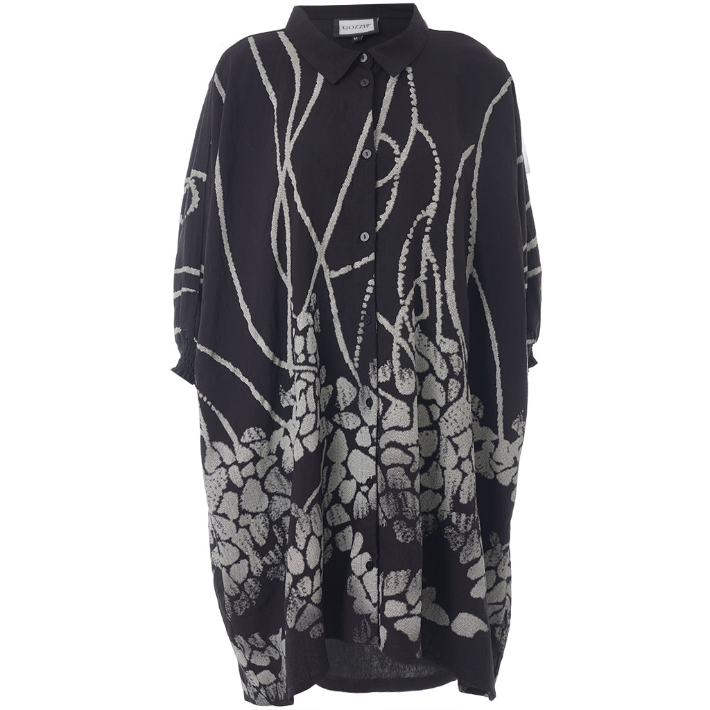 Gozzip Woman Gerda Oversize shirt Tunic Shirt Tunic Black with border print