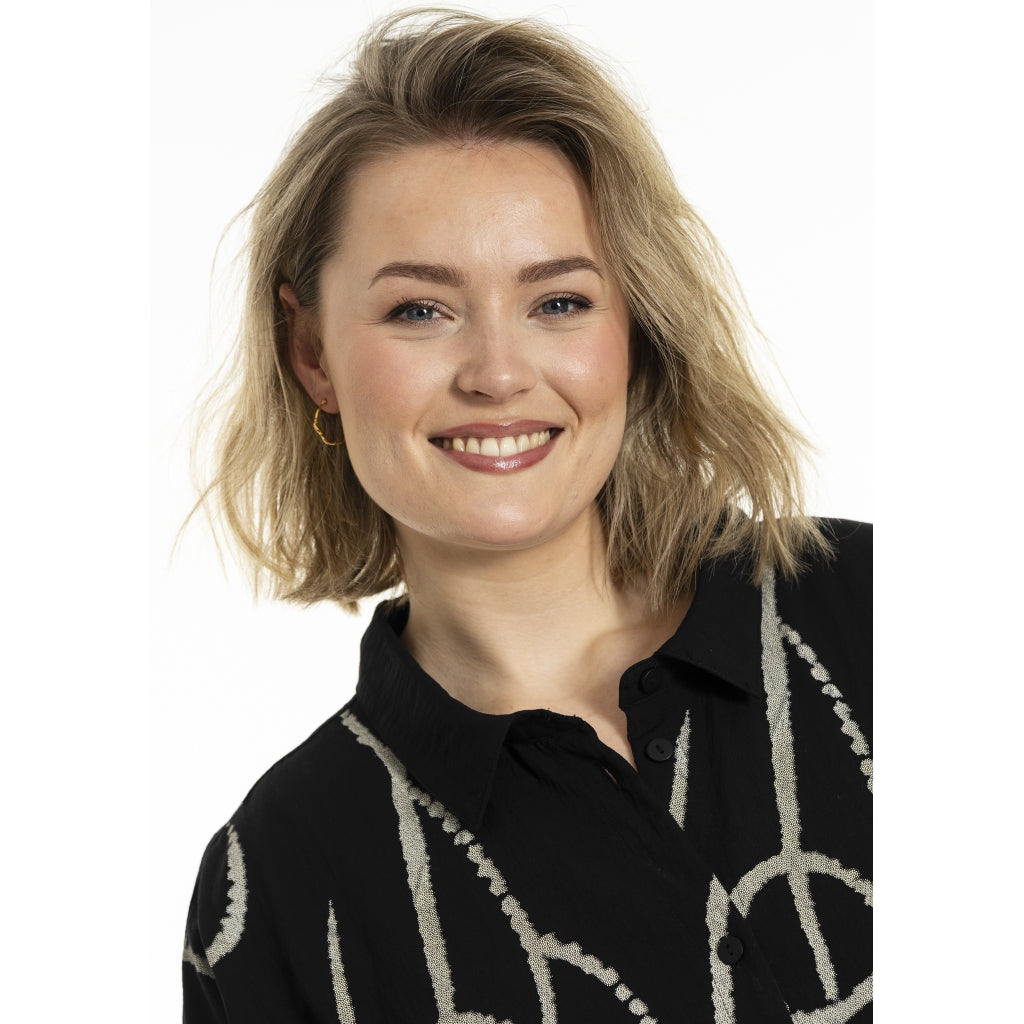 Gozzip Woman Gerda Oversize shirt Tunic Shirt Tunic Black with border print