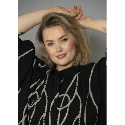 Gozzip Woman Gerda Oversize shirt Tunic Shirt Tunic Black with border print