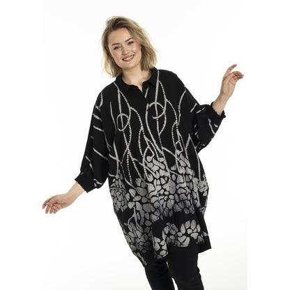 Gozzip Woman Gerda Oversize shirt Tunic Shirt Tunic Black with border print