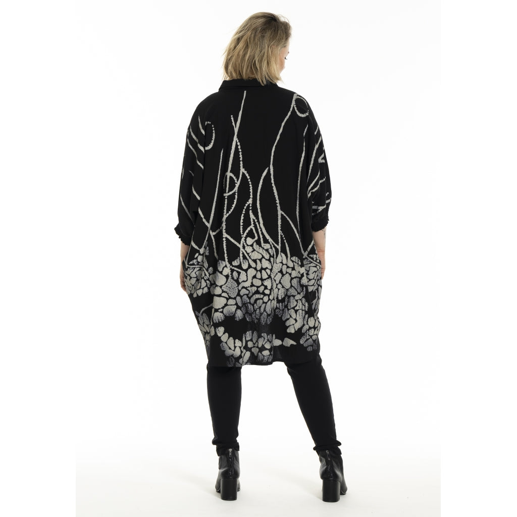 Gozzip Woman Gerda Oversize shirt Tunic Shirt Tunic Black with border print